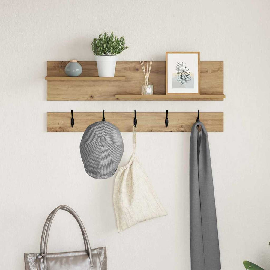 Wandgemonteerde Kapstok 90 X 15 X 36 Cm artisanaal eikenkleurig