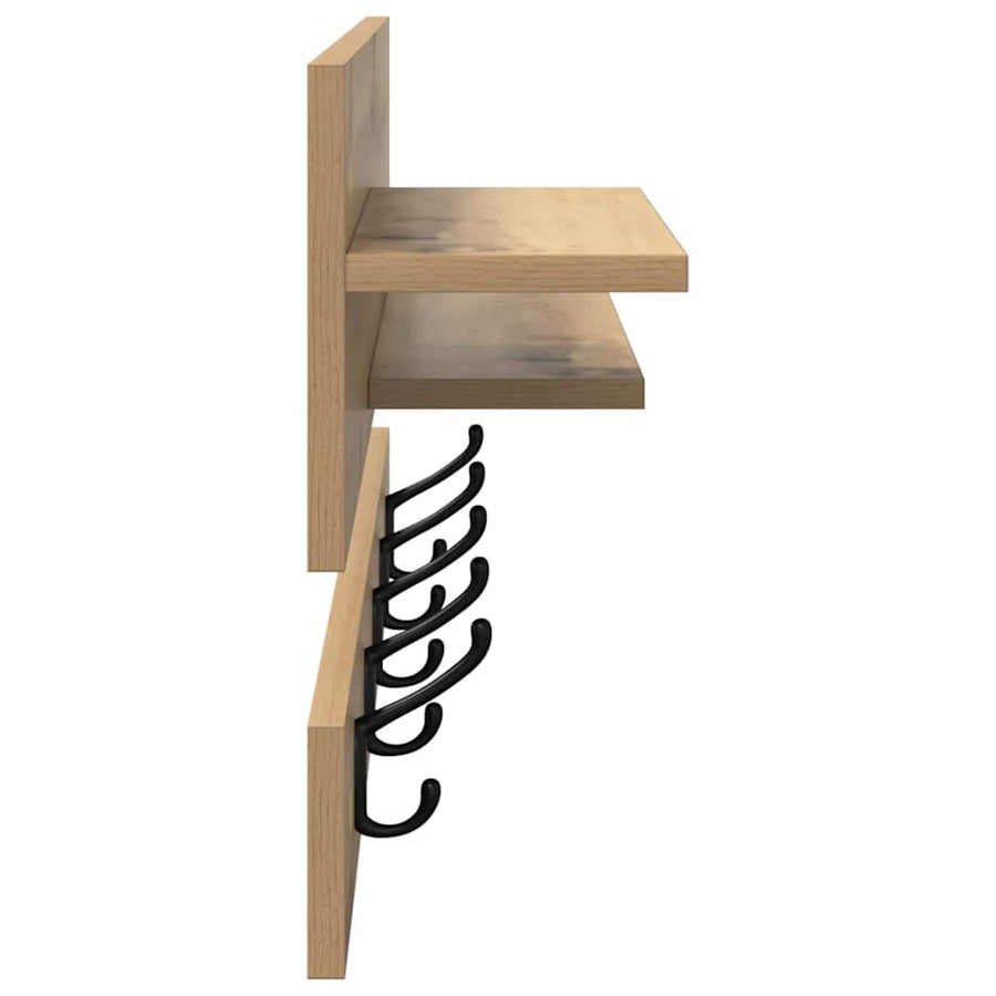 Wandgemonteerde Kapstok 90 X 15 X 36 Cm artisanaal eikenkleurig