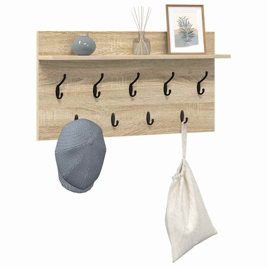 Wandgemonteerde kapstok met plank Sonoma eiken 80 x 40 x 12 cm