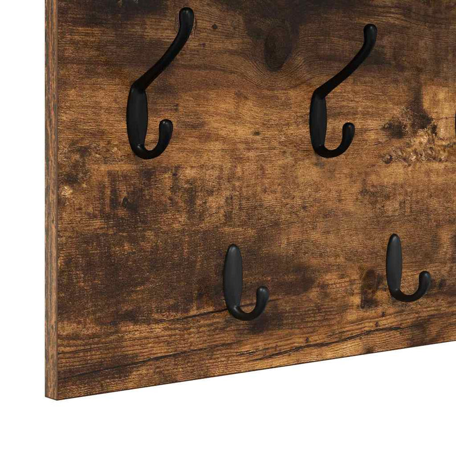 Wandgemonteerde kapstok met plank Gerookt eiken 80 x 40 x 12 cm