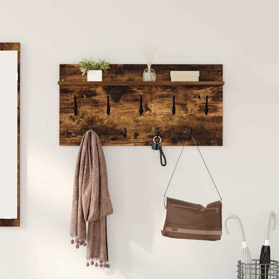 Wandgemonteerde kapstok met plank Gerookt eiken 80 x 40 x 12 cm