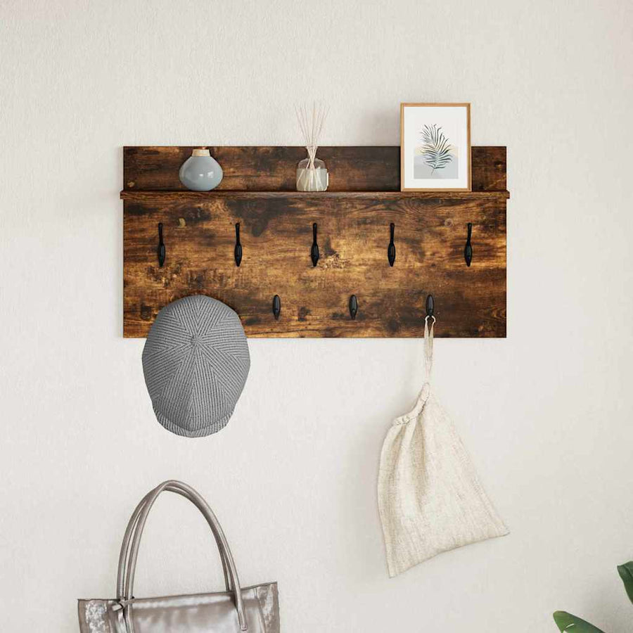 Wandgemonteerde kapstok met plank Gerookt eiken 80 x 40 x 12 cm