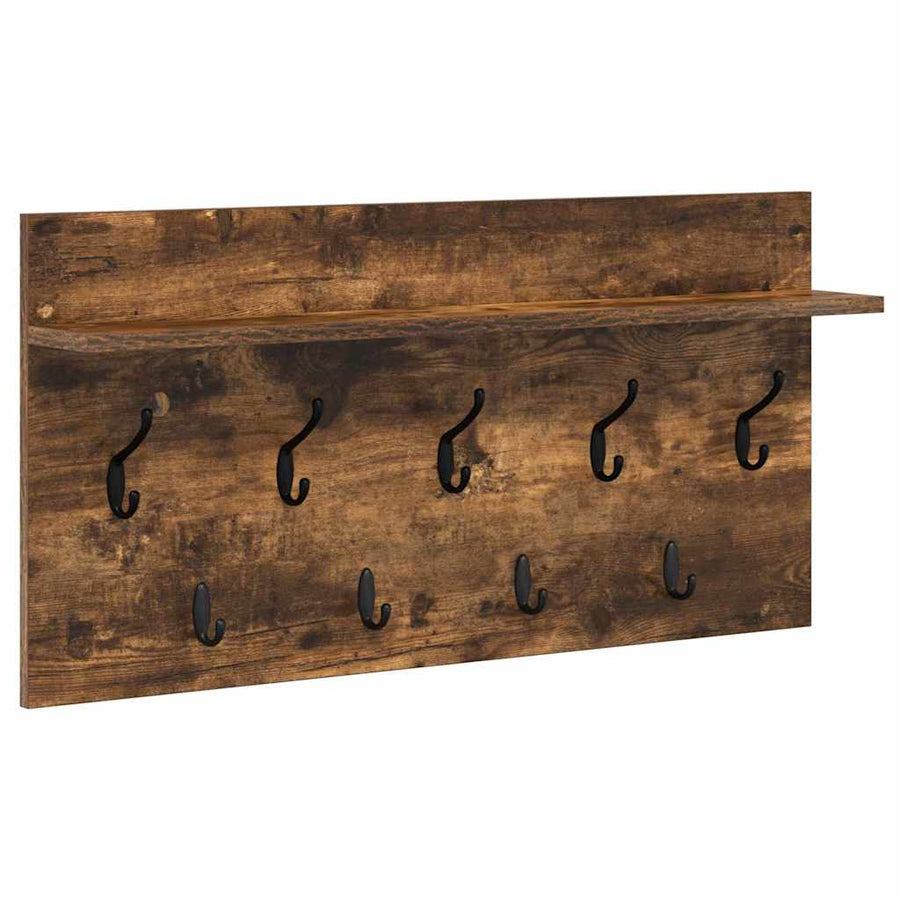 Wandgemonteerde kapstok met plank Gerookt eiken 80 x 40 x 12 cm