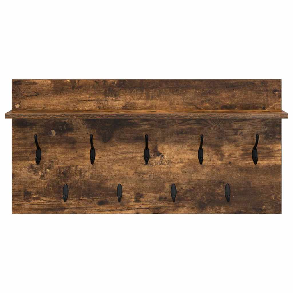 Wandgemonteerde kapstok met plank Gerookt eiken 80 x 40 x 12 cm