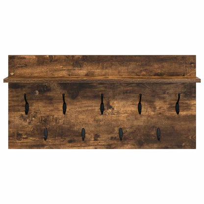 Wandgemonteerde kapstok met plank Gerookt eiken 80 x 40 x 12 cm