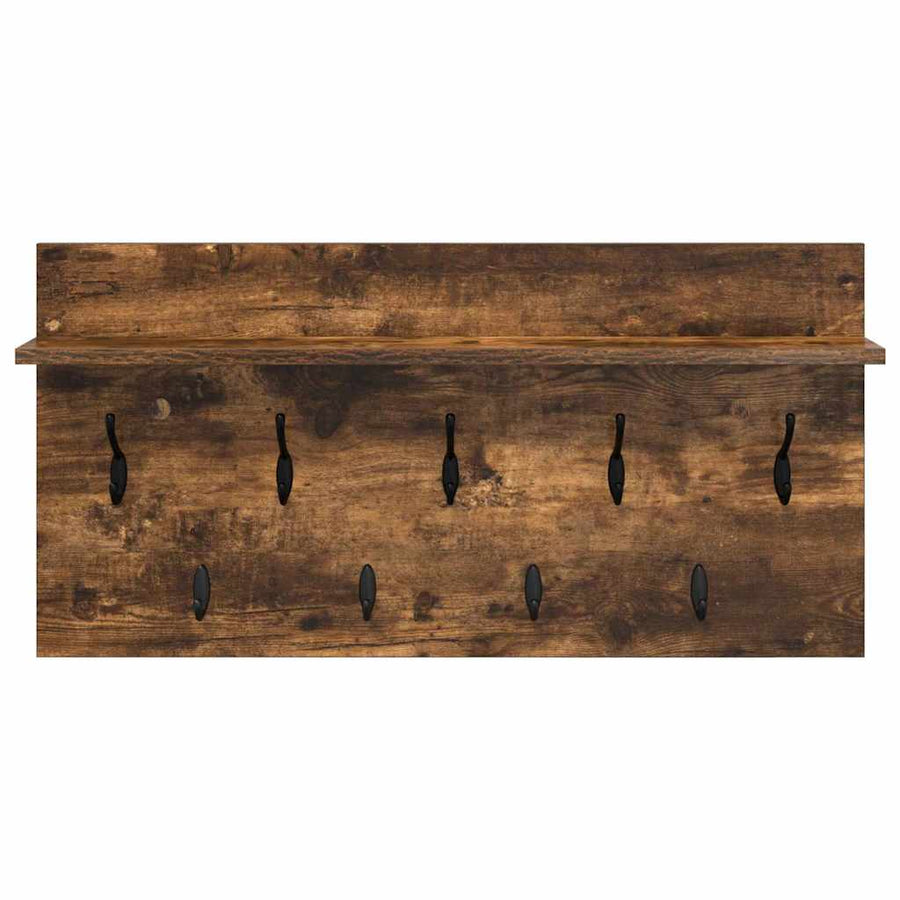 Wandgemonteerde kapstok met plank Gerookt eiken 80 x 40 x 12 cm