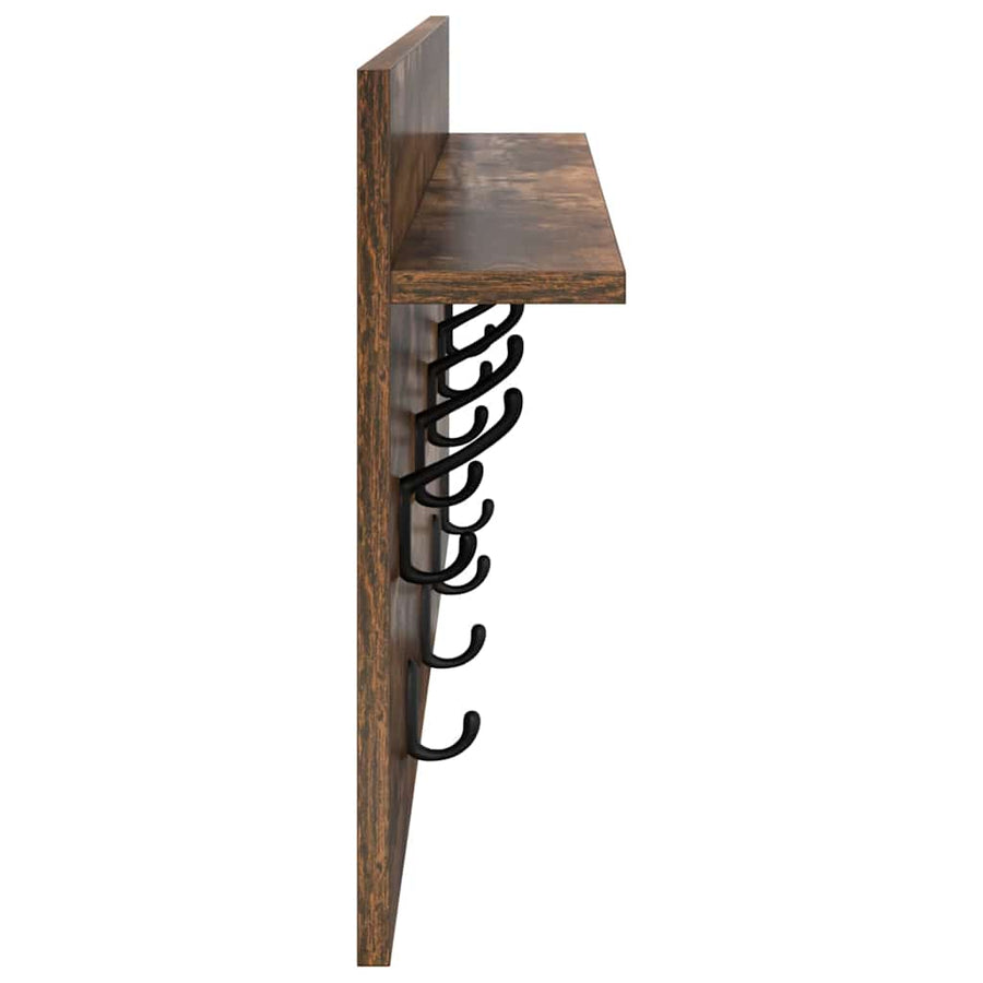 Wandgemonteerde kapstok met plank Gerookt eiken 80 x 40 x 12 cm