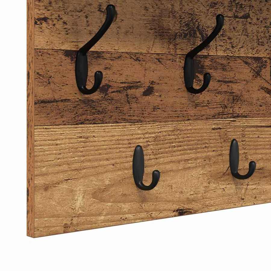 Wandgemonteerde Kapstok Oudhout 80 X 40 X 12 Cm Bewerkt Hout