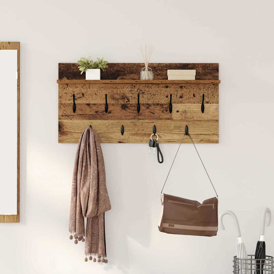 Wandgemonteerde Kapstok Oudhout 80 X 40 X 12 Cm Bewerkt Hout