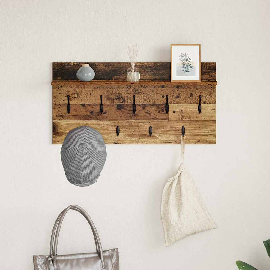 Wandgemonteerde Kapstok Oudhout 80 X 40 X 12 Cm Bewerkt Hout