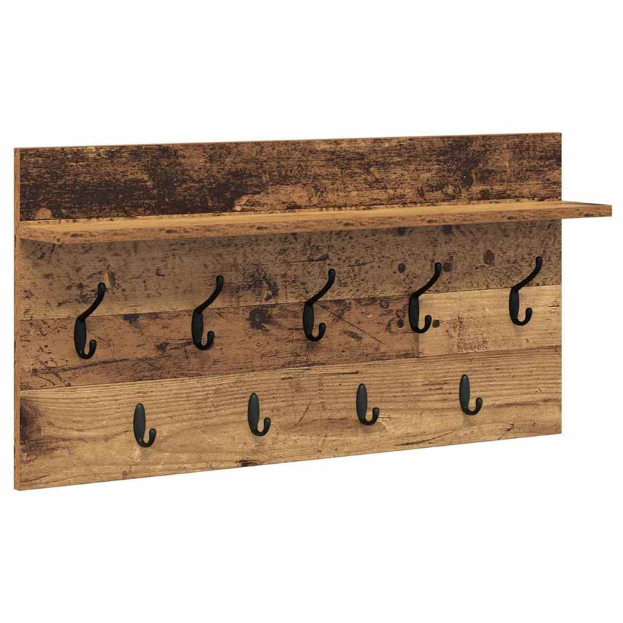 Wandgemonteerde Kapstok Oudhout 80 X 40 X 12 Cm Bewerkt Hout