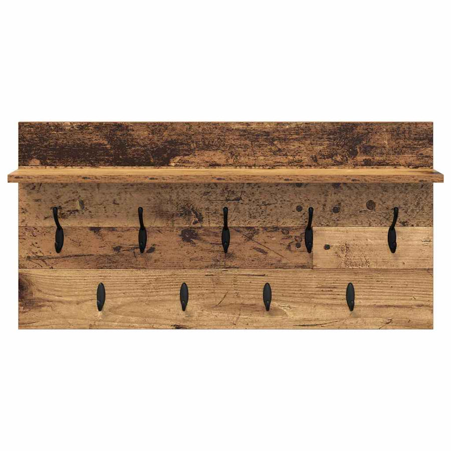 Wandgemonteerde Kapstok Oudhout 80 X 40 X 12 Cm Bewerkt Hout