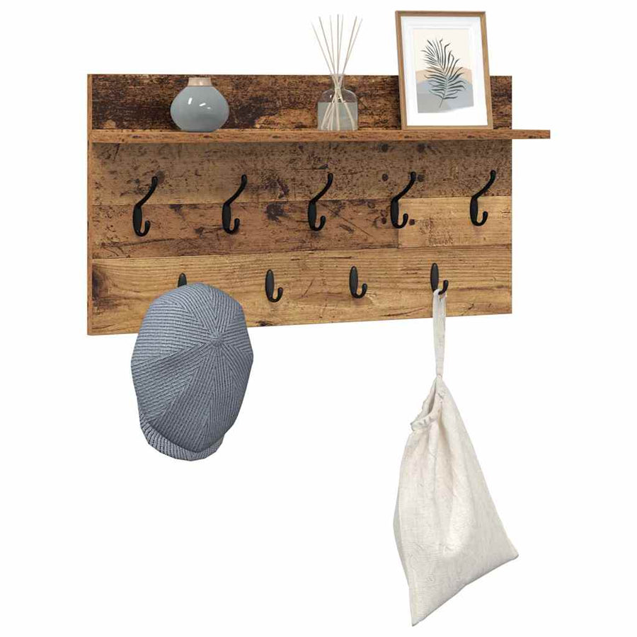 Wandgemonteerde Kapstok Oudhout 80 X 40 X 12 Cm Bewerkt Hout