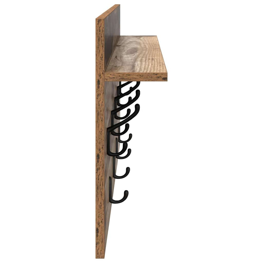 Wandgemonteerde Kapstok Oudhout 80 X 40 X 12 Cm Bewerkt Hout