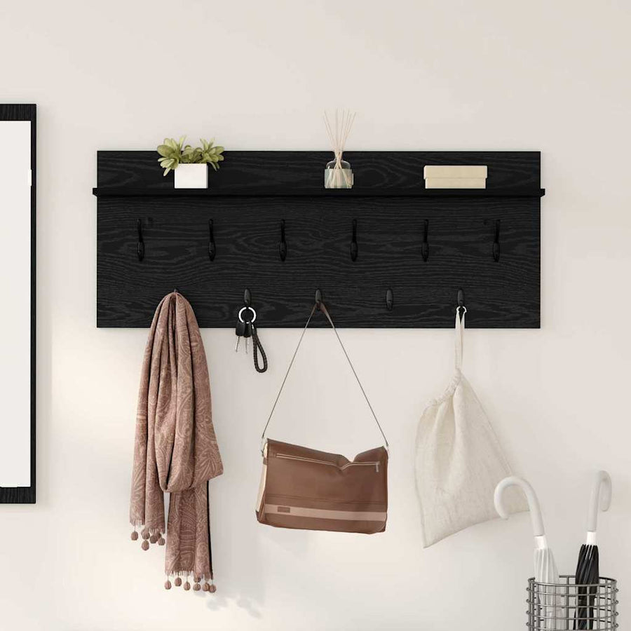 Wandgemonteerde Kapstok Met Plank Zwart Eiken 100 X 40 X 12 Cm