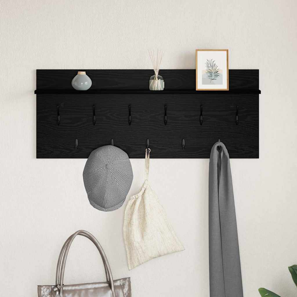 Wandgemonteerde Kapstok Met Plank Zwart Eiken 100 X 40 X 12 Cm
