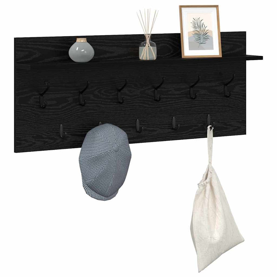 Wandgemonteerde Kapstok Met Plank Zwart Eiken 100 X 40 X 12 Cm