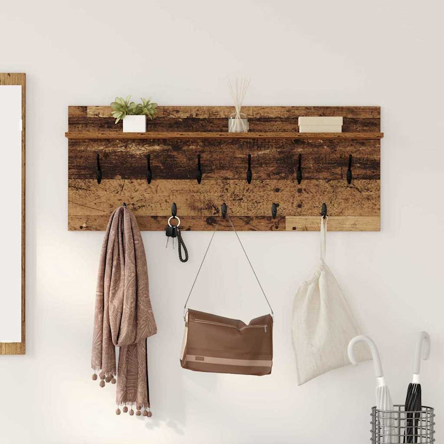 Wandgemonteerde Kapstok Oudhout Bewerkt Hout 100 x 40 x 12 cm