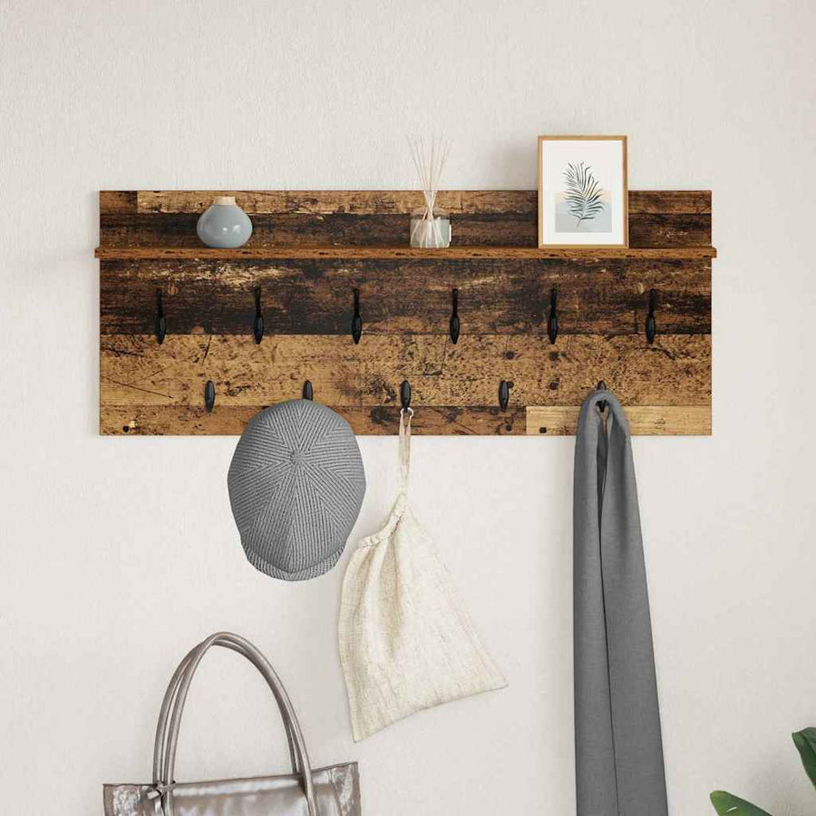 Wandgemonteerde Kapstok Oudhout Bewerkt Hout 100 x 40 x 12 cm