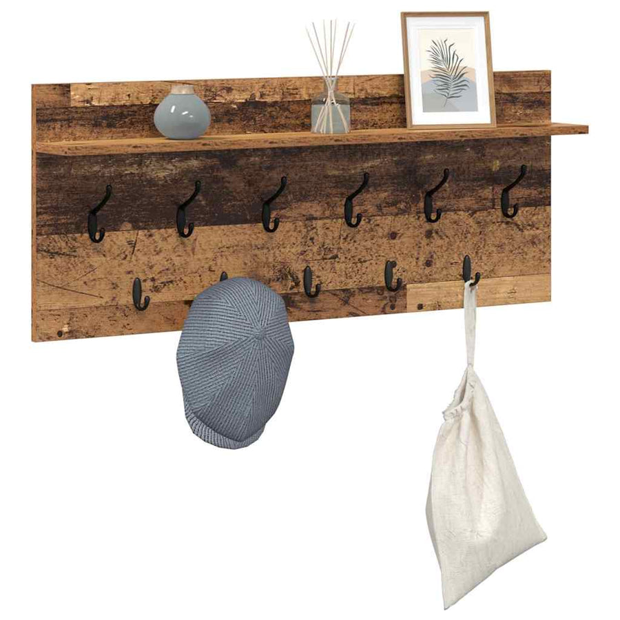 Wandgemonteerde Kapstok Oudhout Bewerkt Hout 100 x 40 x 12 cm
