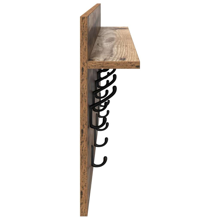 Wandgemonteerde Kapstok Oudhout Bewerkt Hout 100 x 40 x 12 cm
