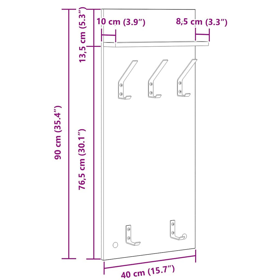 Wandgemonteerde kapstok Wit 40 x 10 x 90 cm Bewerkt hout