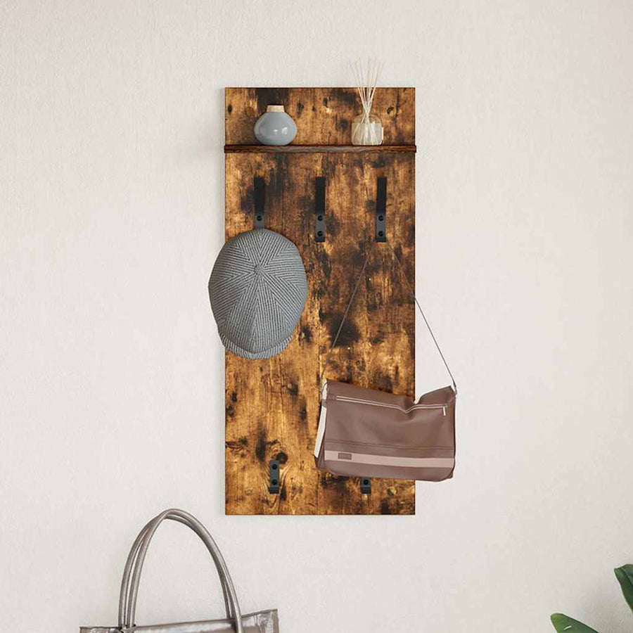 Wandgemonteerde Kapstok Met Plank 40 X 10 X 90 Cm Gerookt eiken