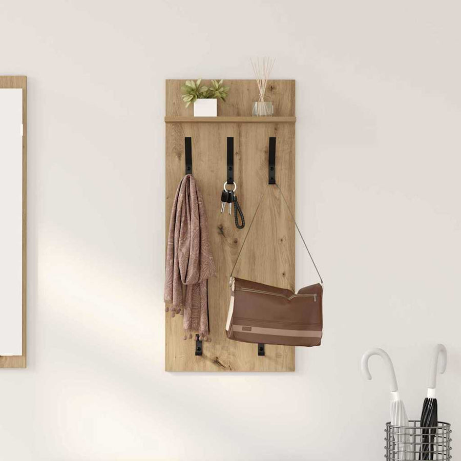 Wandgemonteerde Kapstok 90 X 40 X 10 Cm artisanaal eikenkleurig