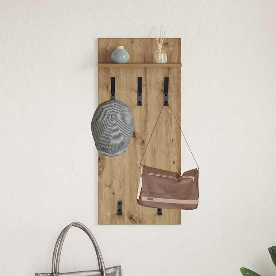 Wandgemonteerde Kapstok 90 X 40 X 10 Cm artisanaal eikenkleurig