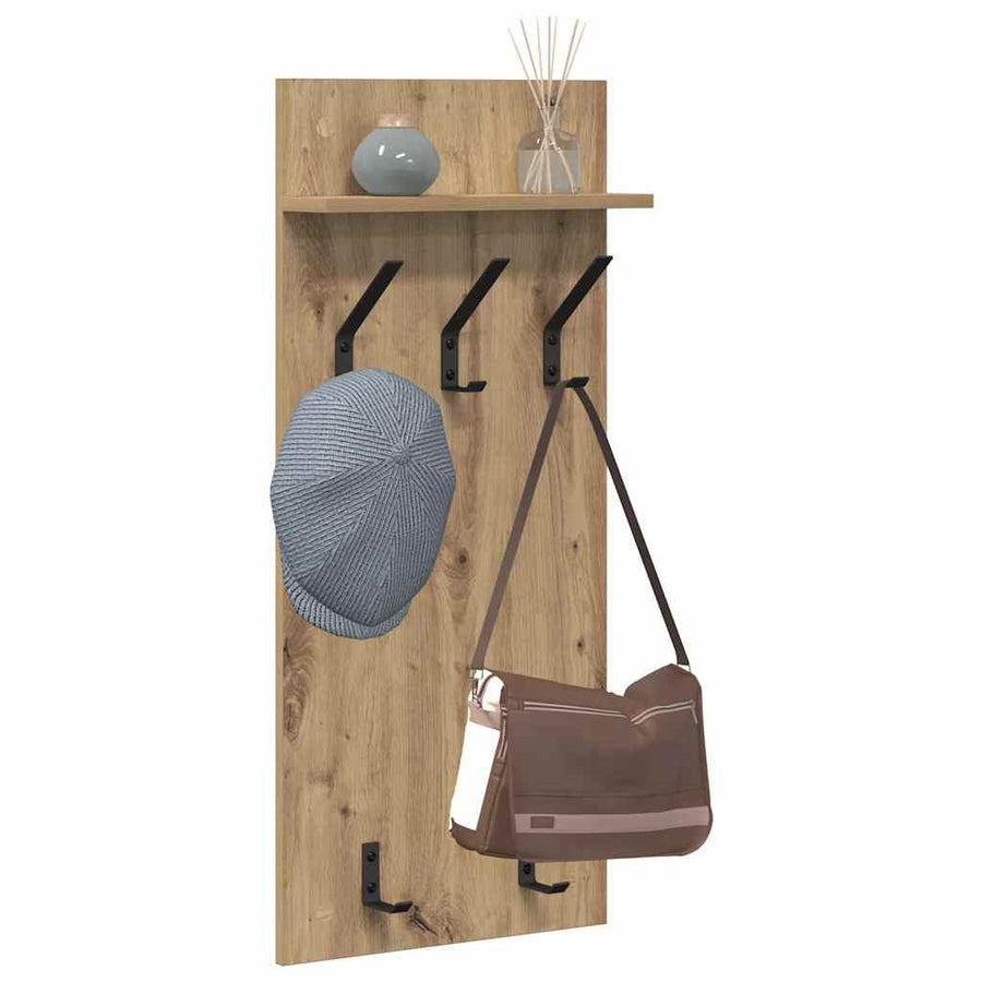 Wandgemonteerde Kapstok 90 X 40 X 10 Cm artisanaal eikenkleurig