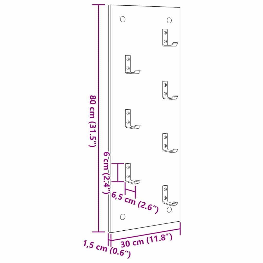 Wandgemonteerde kapstok Zwart eiken 30 x 1.5 x 80 cm