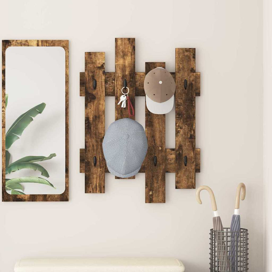 Wandgemonteerde Kapstok Met Opslag 60 X 3 X 82 Cm Gerookt eiken
