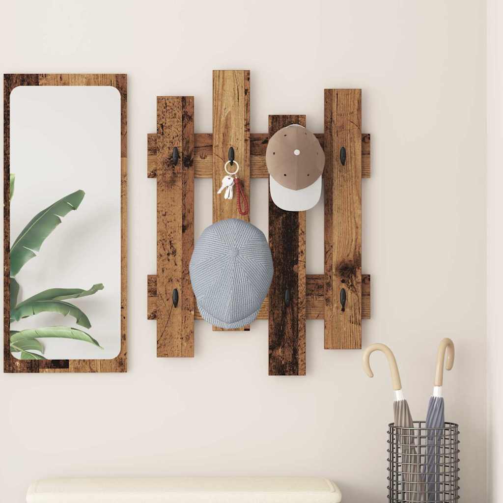 Wandgemonteerde Kapstok 60 X 3 X 82 Cm Bewerkt Hout Oud hout