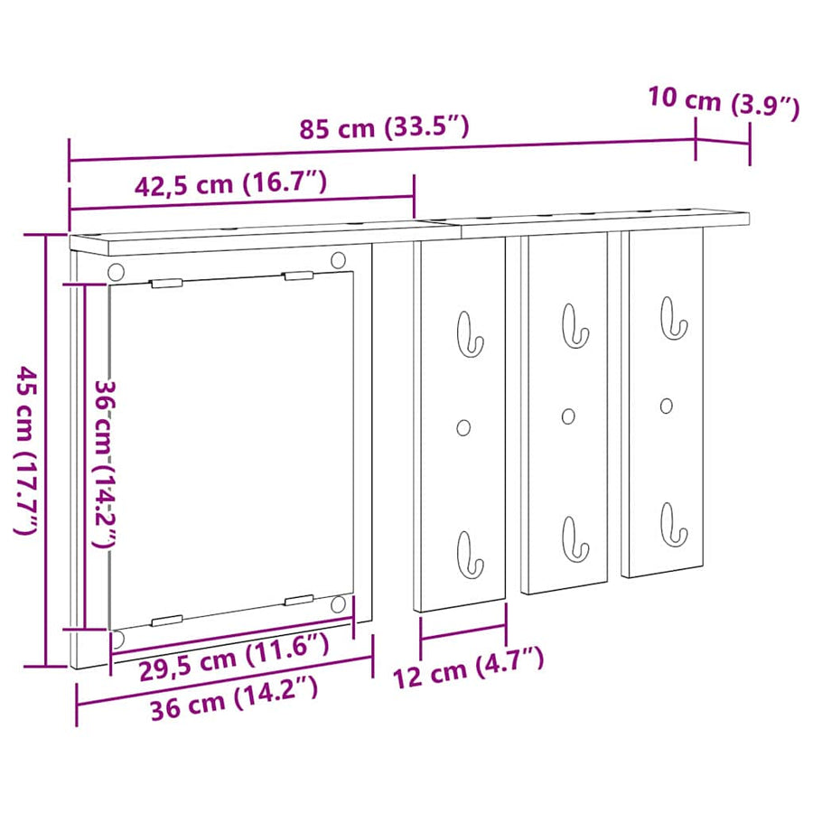 Wandgemonteerde kapstok Wit 85 x 10 x 45 cm Bewerkt hout