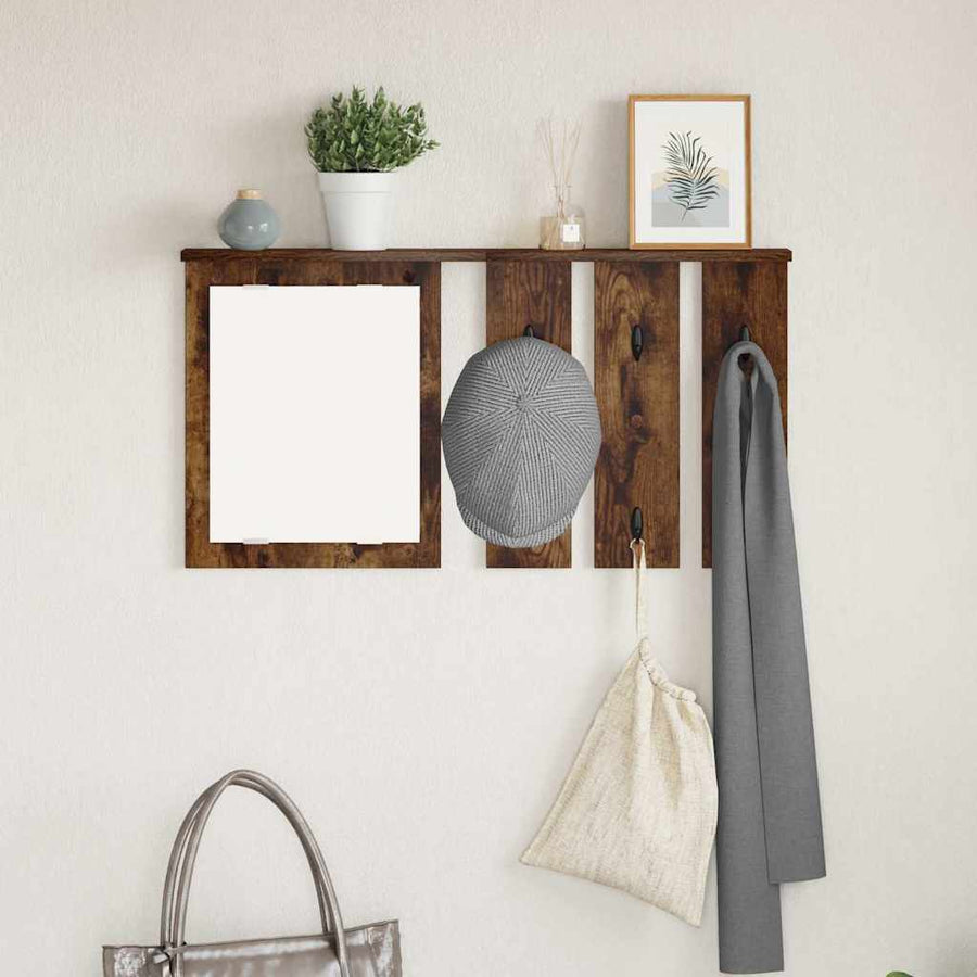 Wandgemonteerde kapstok met plank Gerookt eiken 85 x 10 x 45 cm
