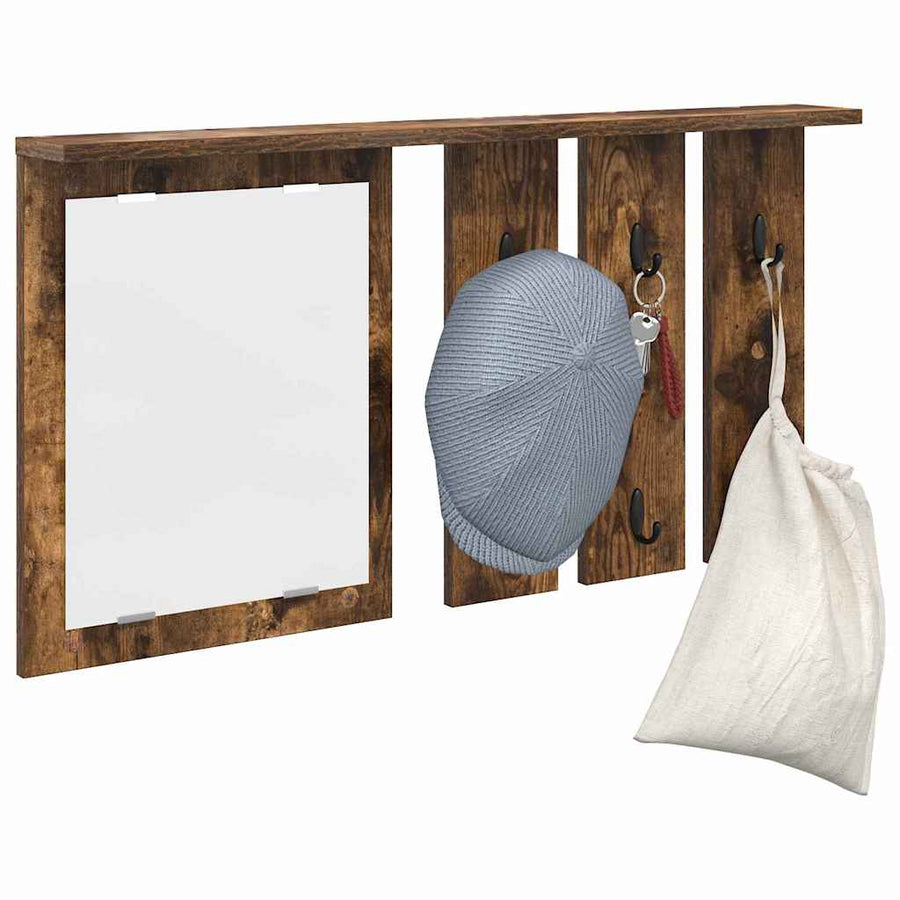 Wandgemonteerde kapstok met plank Gerookt eiken 85 x 10 x 45 cm