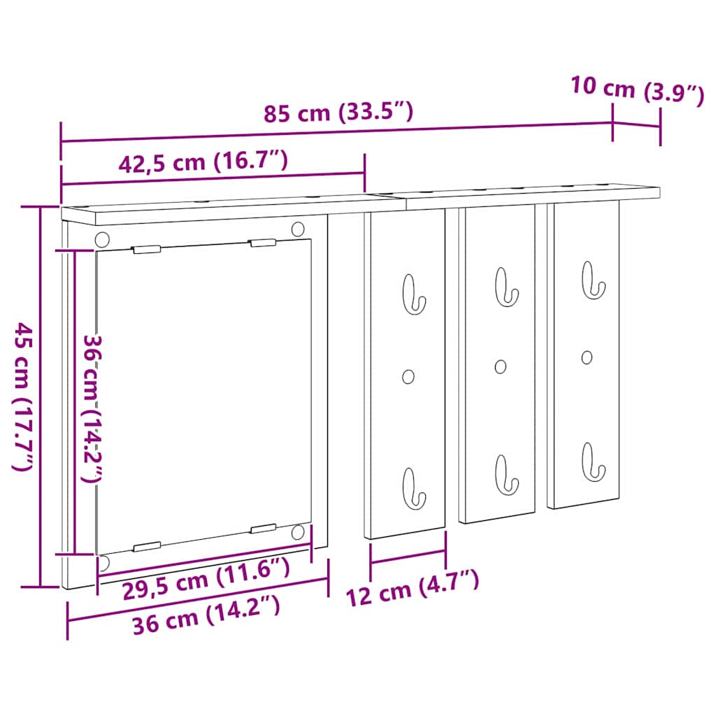 Wandgemonteerde kapstok Oud hout 85 x 10 x 45 cm Bewerkt hout