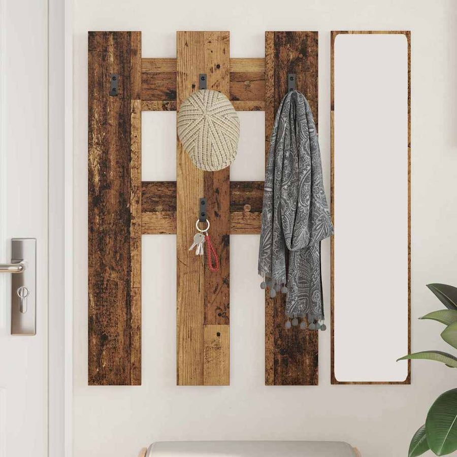 Wandgemonteerde kapstok Oudhout 65 x 3 x 100 cm Bewerkt hout
