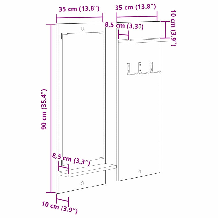 Wandgemonteerde kapstok met plank Artisan Eiken 70 x 10 x 90 cm