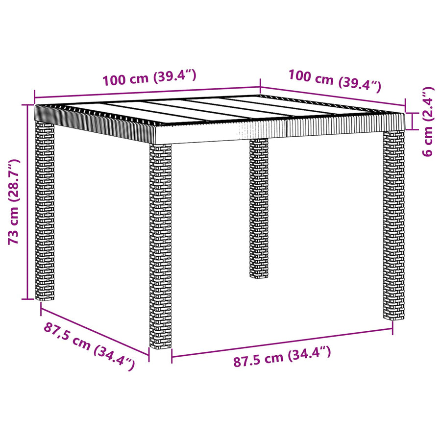 Tuinstafel Antraciet 100 x 100 x 73 cm poly rattan