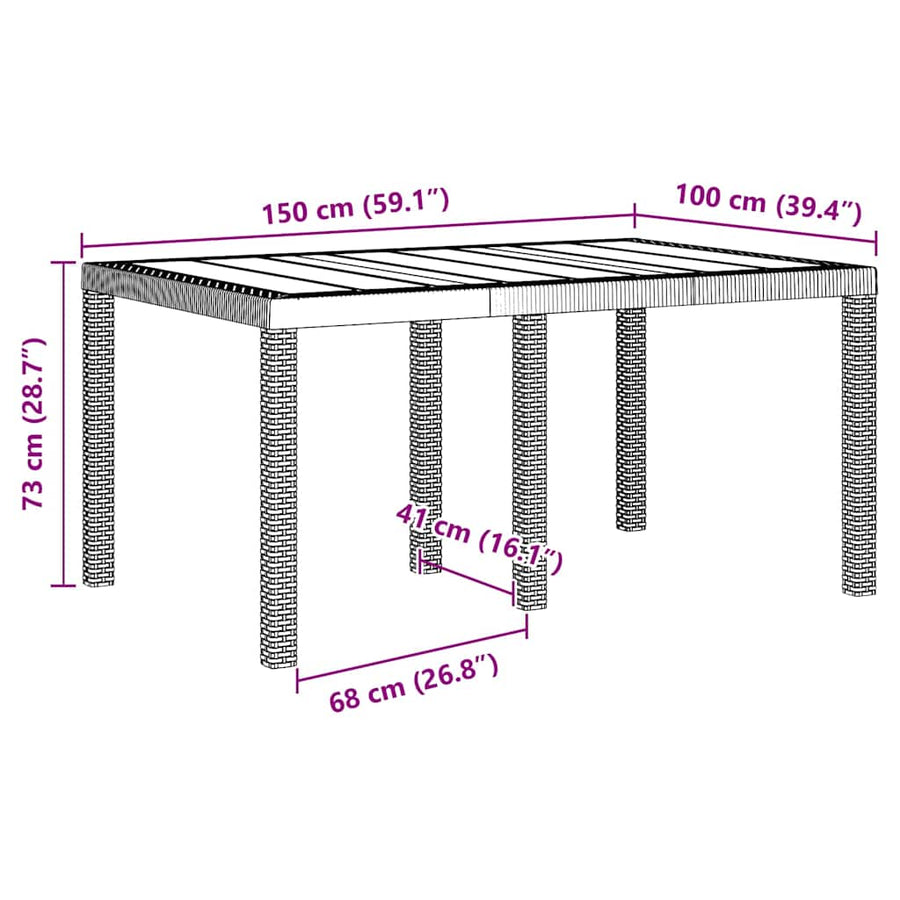 Tuinstafel Lichtgrijs 150 x 100 x 73 cm poly rattan