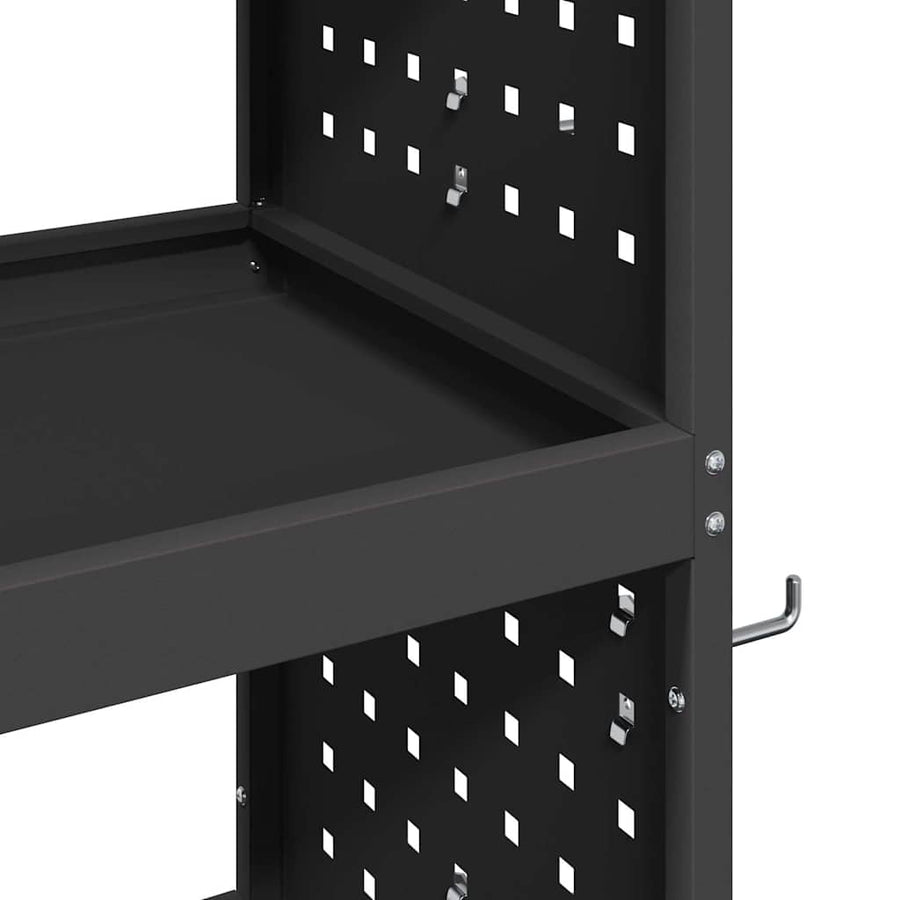 Gereedschapswagen met plank met wiel met opslag Zwart 75 x 35 x 73 cm Metaal