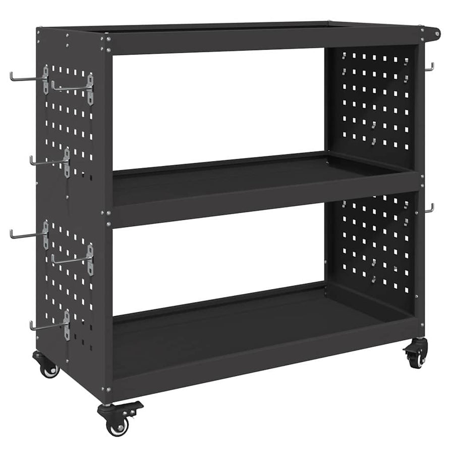 Gereedschapswagen met plank met wiel met opslag Zwart 75 x 35 x 73 cm Metaal