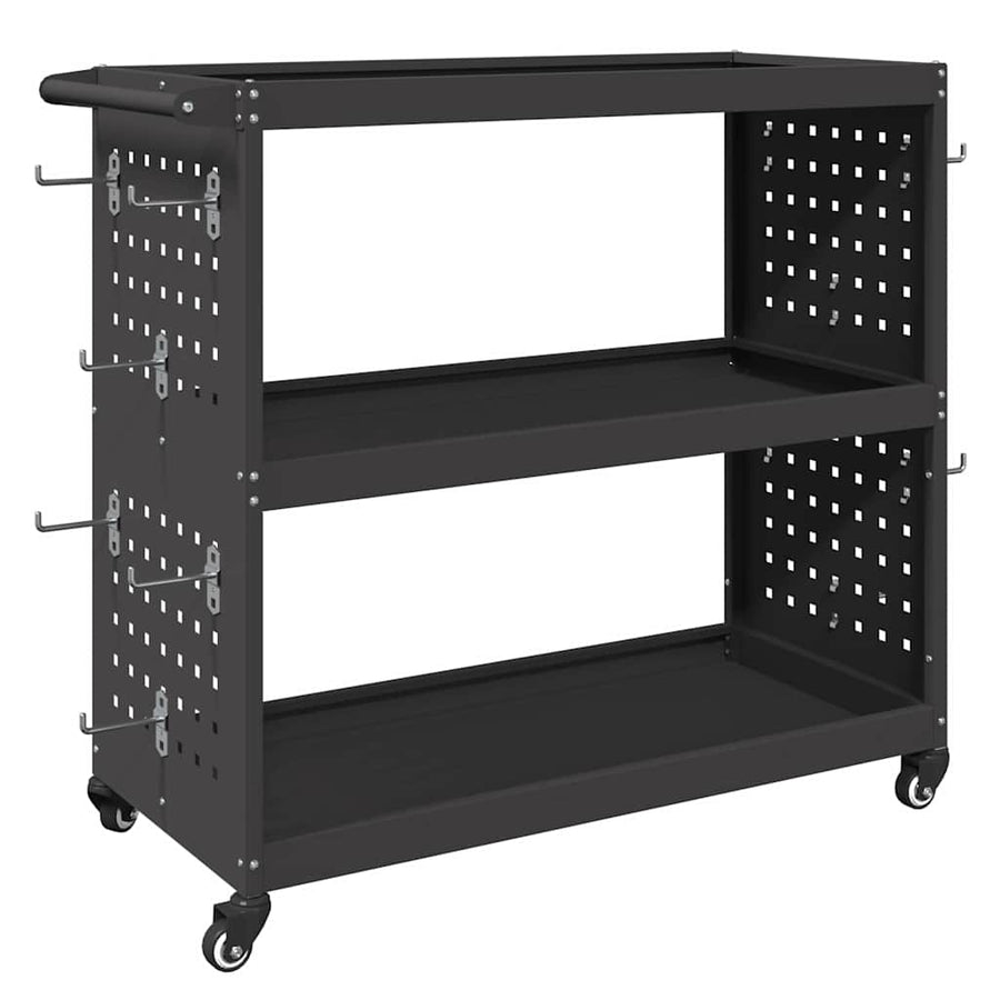 Gereedschapswagen met plank met wiel met opslag Zwart 75 x 35 x 73 cm Metaal