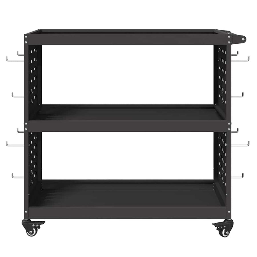 Gereedschapswagen met plank met wiel met opslag Zwart 75 x 35 x 73 cm Metaal
