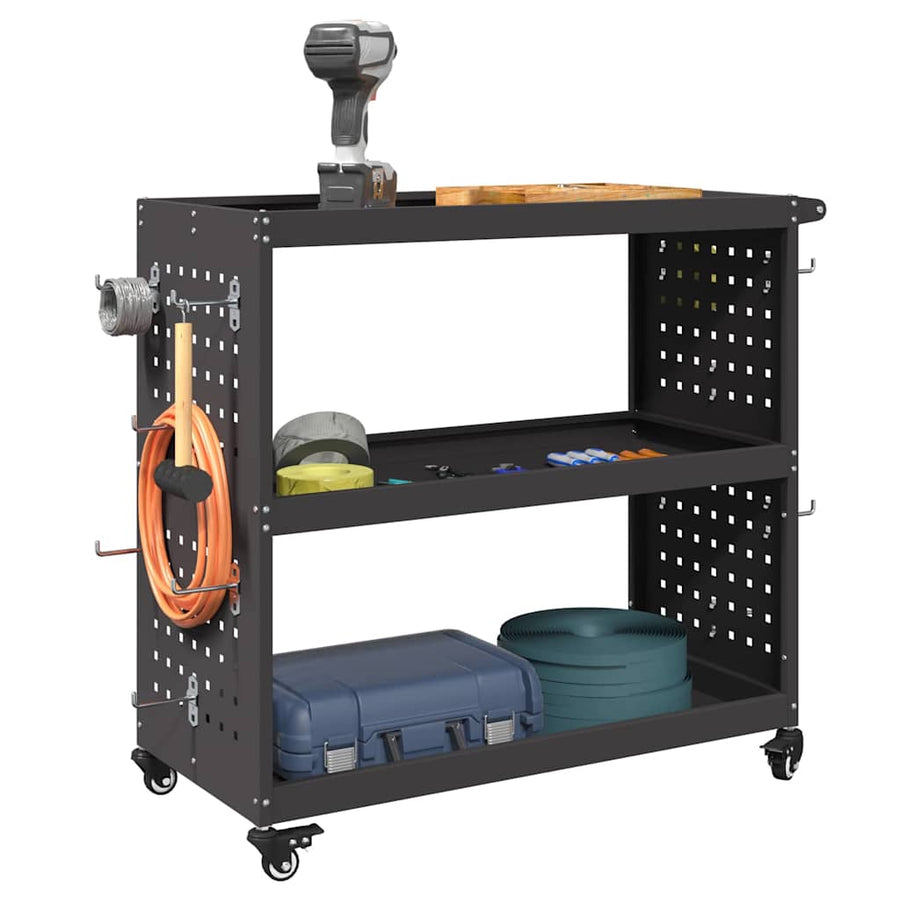 Gereedschapswagen met plank met wiel met opslag Zwart 75 x 35 x 73 cm Metaal