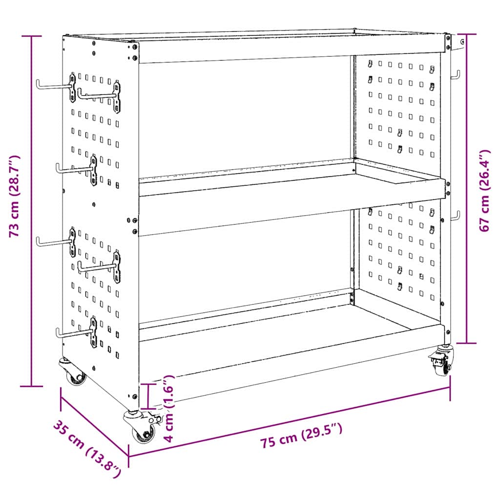 Gereedschapswagen Wit 75 x 35 x 73 cm Poedergecoat staal