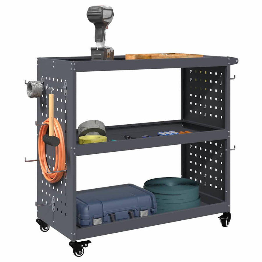 Gereedschapswagen met plank met wiel met opslag Antraciet 75 x 35 x 73 cm Metaal