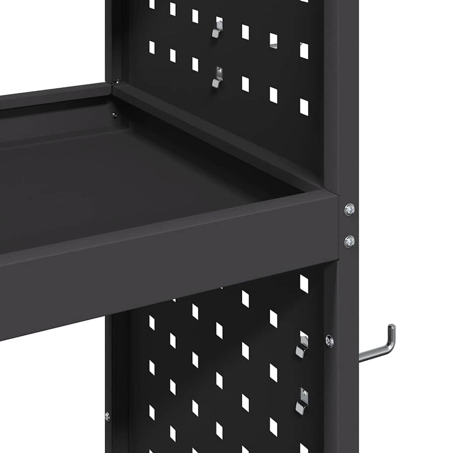 Gereedschapswagen met plank met wiel met opslag Zwart 65 x 35 x 111 cm Metaal