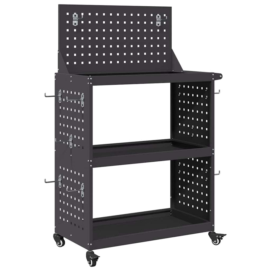 Gereedschapswagen met plank met wiel met opslag Zwart 65 x 35 x 111 cm Metaal